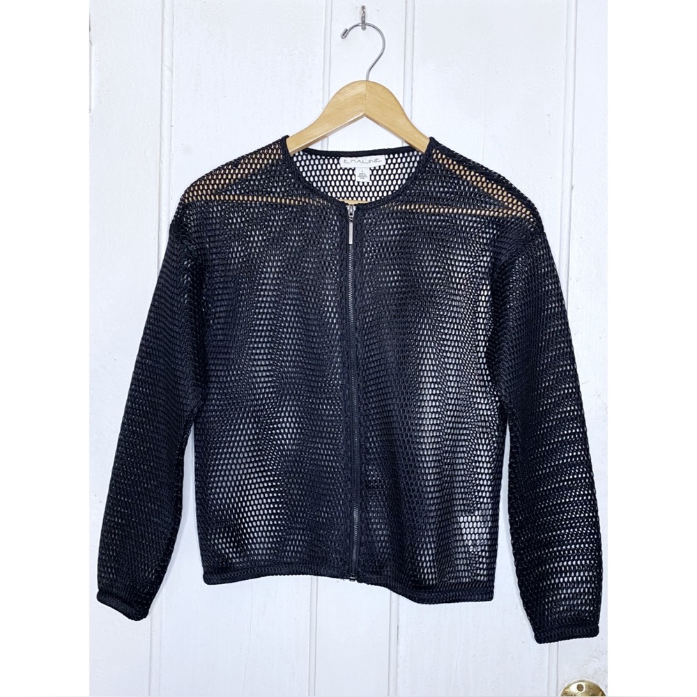 Emaline : size : S : black fishnet long sleeve whimsigoth punk emo zip-up top